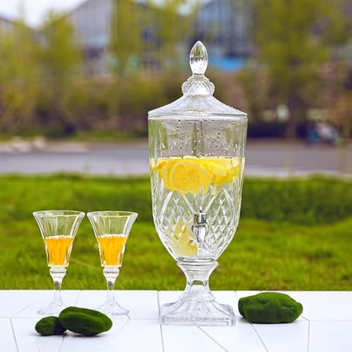 Image of Glass Dispenser with tap-Glass Cold Water Mason Jar | Beer Dispenser | Drink Dispenser | Mason Jar | Glass Pitcher with tap | Spigot and Steel lid | Water Pitcher for Detox Water (Color 26)
