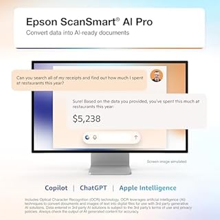 Epson RapidReceipt RR-70W Wireless Mobile Color Receipt & Document Scanner with ScanSmart AI PRO Data Management Software for PC & Mac