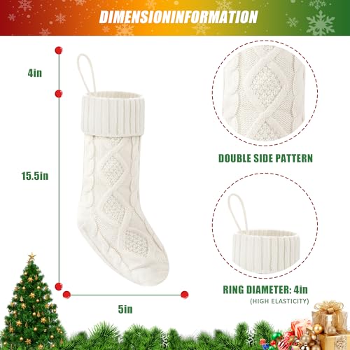 VIBILIA Christmas Stockings 4 Pack, 18 Inches Large Size Knitted Xmas Stocking for Fireplace, Holiday Party Decorations (White)