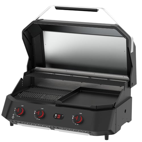 Cozze® G-800 COMBO Plancha-Grill – 3 Brûleurs – 9,5 kW – Grill + Plancha en Fonte Émaillée – 50mbar – Régulateur Inclus – Barbecue Gaz Haute...
