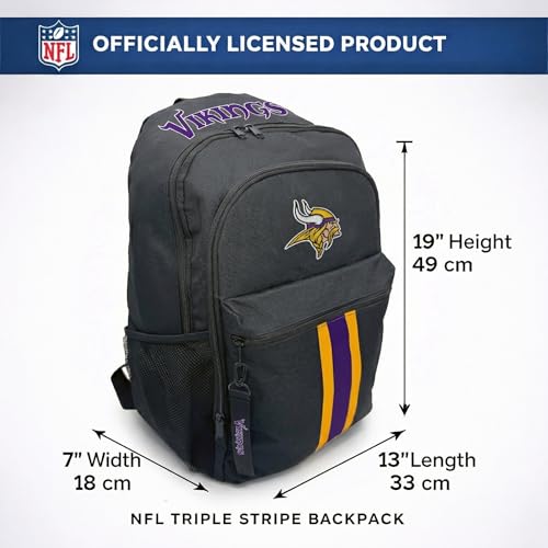 Image of NFL Minnesota Vikings Backpack - Triple Stripe Wordmark Design with Keychain