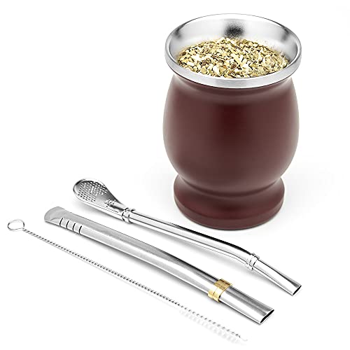 BALIBETOV Mate Cup And Bombilla Set - Yerba Mate set Includes One Yerba Mate Cup, Two Bombilla Mate (Straw) and Brush - Stainless Steel Double-Wall | Easy to Clean Yerba Mate Gourd (Bordeaux) BALIBETOV Mate Cup And Bombilla Set - Yerba Mate set Includes One Yerba Mate Cup, Two Bombilla Mate (Straw) and Brush - Stainless Steel Double-Wall | Easy to Clean Yerba Mate Gourd (Bordeaux)