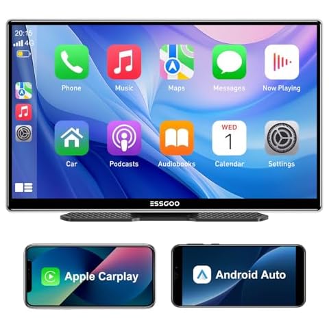 ESSGOO A-pple Carplay & Android Auto, 9 Inches Carplay Screen for Car with Light-Sensitive, Siri & G-oogle Assistant Voice Control, Mirror Link, Bluetooth,Suitable for Various Models Cover