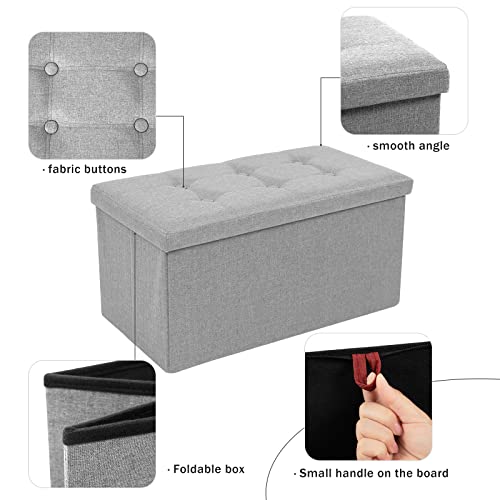 Dywmm Folding Storage Ottoman -30 Inches Long Shoes Bench Linen Fabric Foot Rest Stool With Padded Seat Deep Storage Ottoman Bench For Living Room And Bedroom 30X15 X15 Inch Light Grey #TOP4