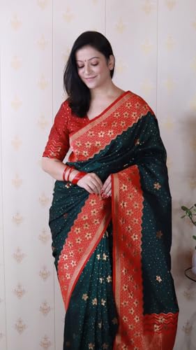 Image of SGF11 Women's Kanjivaram Pure Handloom Soft Silk Saree With Blouse Piece