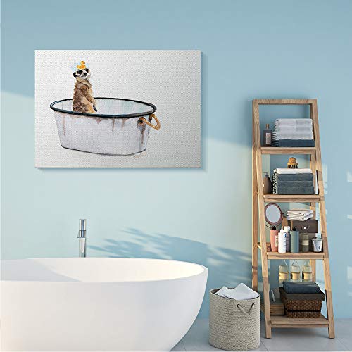 Image of Stupell Industries 'Meerkat Bubble Bath Vintage White Tin Tub'| Canvas Art | Stupell Industries | 48 x 36 Inches, Easy to Hang and Sturdy, Made in USA, by Jennifer Redstreake