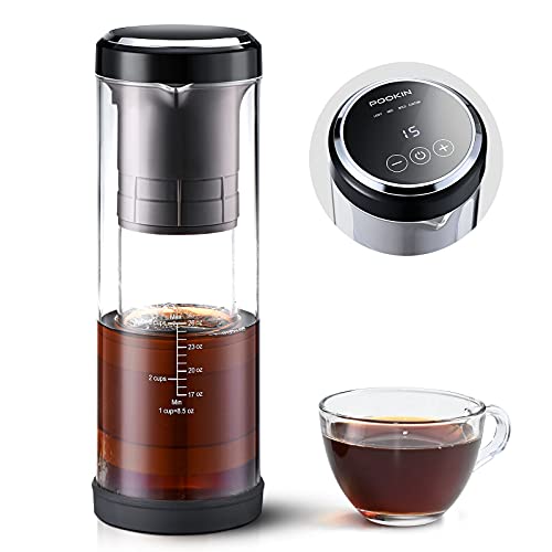 Electric Cold Brew Coffee Maker - POOKIN 2021 Iced Coffee Maker and Tea Brewer, Cold Brew in 15 Minute, Easy to Control LCD Panel, 3 Brew Strength Settings, Instant Coffee Cooler, BPA Free, 3-4 Person
