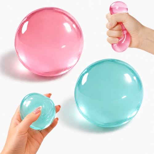 2 Pack Coconut Oil Squishy Stress Ball, Slow Rising Non-Sticky Fidget Toys, Soft Sensory Squeeze Balls for Desk (Blue+Pink)