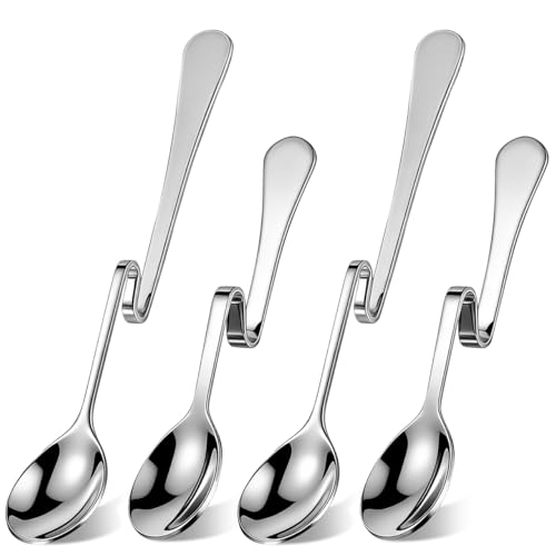 Garneck 4pcs Hanging Jam Spoons with Bending Handle: Stainless Steel Honey Dipper Stirring Spoons with Curved S Shape for Cup Rim Teaspoons for Coffee Dessert, Home Bar Restaurant Supplies