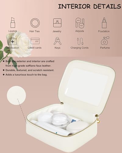 Leather Clear Makeup Bags Set - Travel Clear Cosmetic Bag Case with Zipper, Transparent TSA Approved Toiletry Bags for Travel Essentials Car Accessories for Women (White, S+M)4