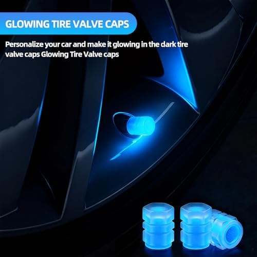 20 Pcs Glow in The Dark Tire Valve Caps Fluorescent Tire Valve Stem Caps, Cool Car Present for Universal Decoration Accessories for Car SUV Bicycle Motorcycles Trucks (Blue) — view 7