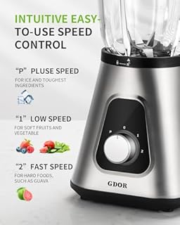 GDOR Mixeur en verre 1200 W 2 en 1 avec pichet en verre de 1,5 l et gobelet de voyage de 650 ml - 3 vitesses - Mixeur professionnel pour smoothies, shakes, boissons glacées, sauces