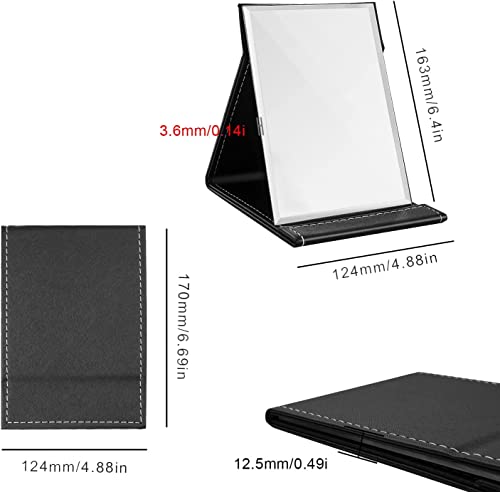 Image of Portable Folding HD Makeup Mirror, Frameless Slim PU Leather Desktop Mirror with Adjustable Stand for Personal Use, Travel, Desktop (Set of 2, Black)