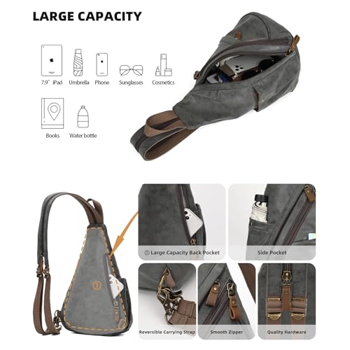 Image of KL928 PU Leather Sling Bag - Small Crossbody Backpack Shoulder Casual Daypack Rucksack for Men Women