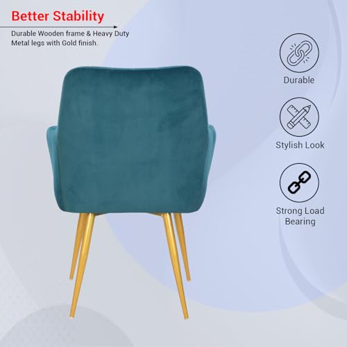 Image of Taboo Velvet Dining Chair Set of 6 | Upholstered Accent Arm Chairs | Soft Cushioned Seat with Backrest | Modern Velvet Fabric Chairs with Metal Legs | Living Room, Bedroom, Cafe & Restaurant | Blue