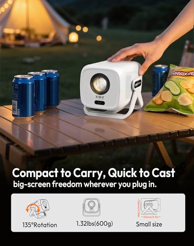 [Kompatibel mit Netflix & Elektrischer Focus] Beamer Gimbal N5 1080P Mini Beamer mit WiFi & Bluetooth, Tragbarer Projektor mit 135° drehbarer Stand, Automatische Trapezkorrektur, Staubfilter