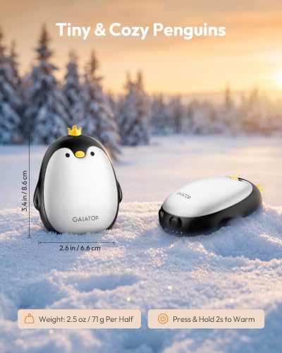 Gaiatop Magnetic Hand Warmers Rechargeable 2 Pack 3 Settings Cute Pocket Penguin Fast Hot - image 2