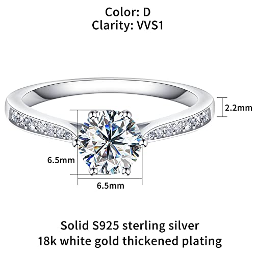 Moissanite Engagement Rings for Women, 1ct 1.5ct 2ct D Color Round Diamond Solitaire Engagement Ring, White Gold Plated Sterling Silver Wedding Promise Rings2