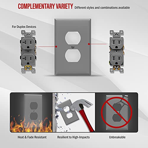 Image of ENERLITES Duplex Receptacle Wall Plate, Electrical Outlet Covers, Gloss Finish, Mid-Size 1-Gang 4.88 inch x 3.11 inch, Polycarbonate Thermoplastic, UL Listed, 8821M-GY-10PCS, Gray, 10 Pack, 10 Count