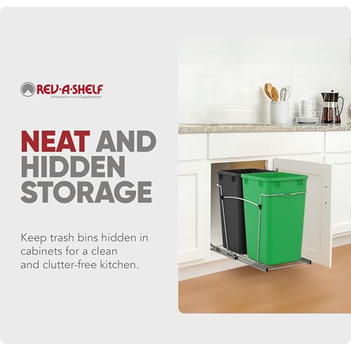 Image of Rev-A-Shelf Double Pullout Garbage Trash Cans for Kitchen Cabinets, 27 Qt