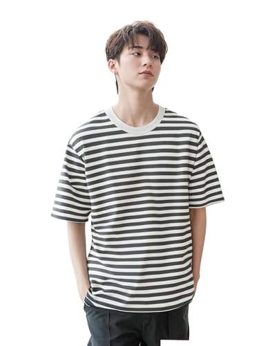 Image of Mack Jonney Oversized | Loose Fit | Half Sleeves 100% Cotton Round Neck Striped T-Shirt for Men-MACK640558