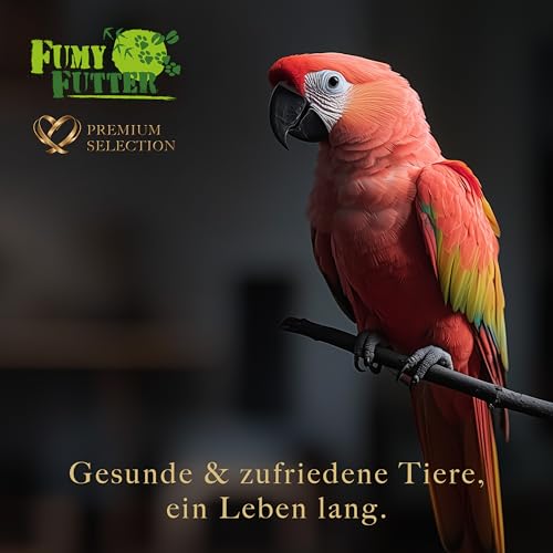 FumyFutter Papagei Frucht Mix, Exklusives Alleinfutter, Premium-Papageienfutter für Aras, Graupapageien und Amazonen, mit Früchten, Nüssen und Chilis verfeinert, 1,5kg, 1x Beutel