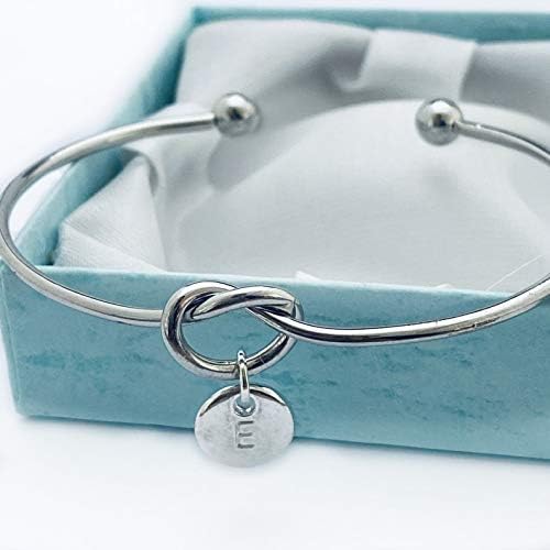 Bridesmaid Proposal Will you be my Bridesmaid Gift, Maid of Honour, Flower Girl, Tie the Knot Bracelet Adjustable Bangle with Custom Initial Birthstone Charm, Love Knot, Bridal Wedding Party Gift