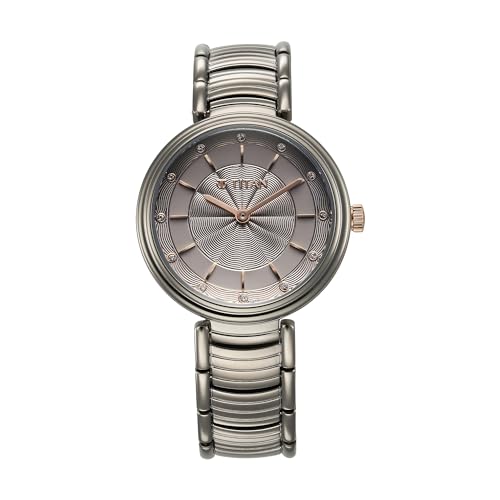 Image of Titan Aura Phase Quartz Analog Grey Dial with Black Stainless Steel Strap Watch for Women-95240KM01