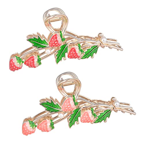 Hair Clips For Women 2Pcs Cute Strawberry Metal Hair Claw Strong Non Slip Hold Hair Jaw Pink Acetate Hair Claws Clips Accessories For Women And Girls Fashion Hair Supplies #TOP6