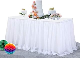 NSSONBEN Tulle Table Skirt Pink Table Skirting Fluffy Tutu Table Skirt for Baby Shower Birthday Party Wedding Banquet Table Decorations (4.5Yard/14ft/L427cm*H77cm)