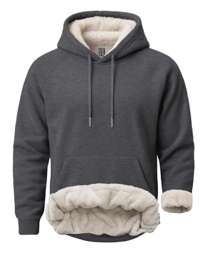 Boladeci Men's Sherpa Hoodie Pullover Heavyweight Thermal Fleece Lined Hooded Sweatshirt for Cold Weather Warm