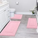 SHACOS Pink Christmas Bathroom Rugs Sets 3 Piece, 16'x24' + 20'x32' Non Slip Bath Mat and 20'x24' Toilet Rugs U Shaped Washable, Soft Fluffy Water Absorbent Bath Rugs for Bathroom