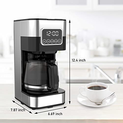 10-Cup Coffee Maker Drip Coffee Machine With 24H Programmable Timer & Brew Strength Control, Smart Anti-Drip System, Reusable Filter, Glass Coffee Cup, Keep Warm,Touch Control, Stainless Steel #TOP6