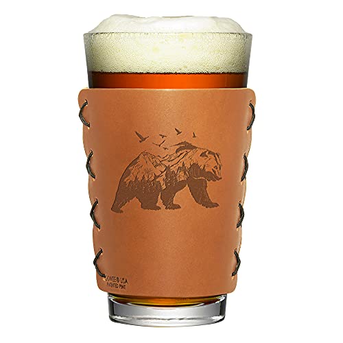 Oowee Products | Mountain Bear Leather Pint Glass Holder/Sleeve | Sleeve Only | Fits a 16 Ounce Pint Glass | Genuine Leather | The Original Pint Sleeve