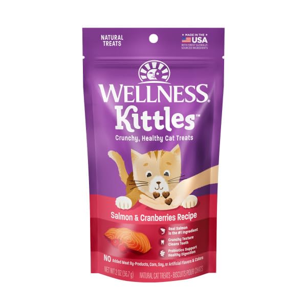 Wellness Kittles Crunchy Cat Treats, All Lifestages, Kitten to Senior, Natural, Grain Free, Salmon and Cranberry Flavor, 2 oz Bag - Image 4