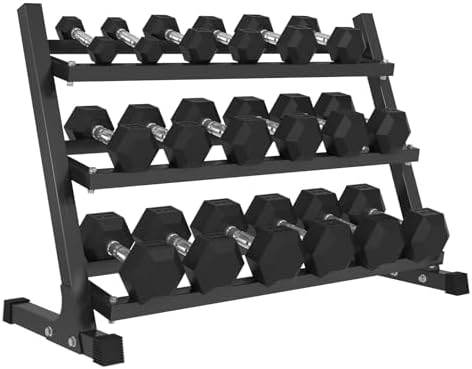 Mikolo Dumbbell Sets with Rack, Rubber Hex Dumbbells, Multiple Ch...