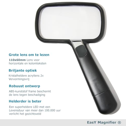 EasY Magnifier Groot Vergrootglas 2x met LED Verlichting; Leesloep voor het lezen in boeken; Magnifying Glass Loep een ideaal Cadeau; Loupe met Licht Leeshulp - Afbeelding 6