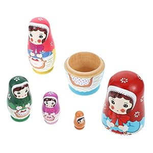 EXCEART Houten Matroesjka Poppen 5 Stuk Handgeschilderde Russische Nesting Dolls Stapelen Pop Speelgoed Voor Kinderen…