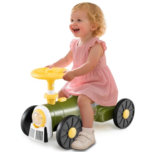 COSTWAY Coche Correpasillos para Niños, Coche Deslizante con Volante, Botón de Silbato de Tren, Espacio de Almacenamiento Debajo del Asiento, Juguete Correpasillos para Niños de 19-36 Meses (Verde)