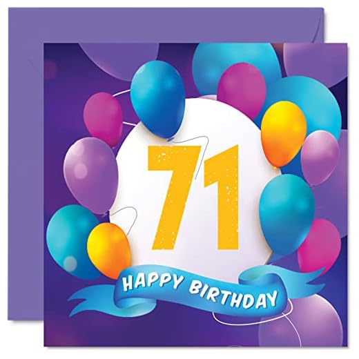 Tarjeta cumpleaños 71 hombres mujeres, fiesta en globo, tarjetas feliz cumpleaños hombre 71 años, mujer, mamá, papá, tío, abuelo, abuelo, 145 mm x 145 mm, tarjetas felicitación cumpleaños