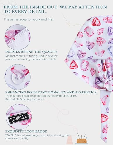 Image of Scrub Caps for Women with Buttons, Classic Surgical Caps | Double-Sided Printed, Adjustable,Long Hours, Sweatbands, Fabric Help Reduce Static Buildup