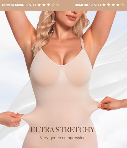 Image of BRABIC Waist Trainer Bodysuit for Women Tummy Control Shapewear Round Neck Seamless Butt Lifter Full Body Shaper