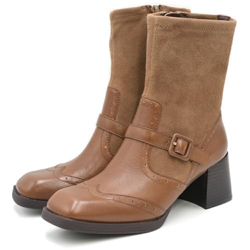 [あしながおじさん] ストレッチブーツ 2810565 グレージュコンビ(GG/C) 23.5cm 本革 レザー ウイングチップ ブーツ ショートブーツ トラッド ブラック 黒 レディース 靴 歩きやすい