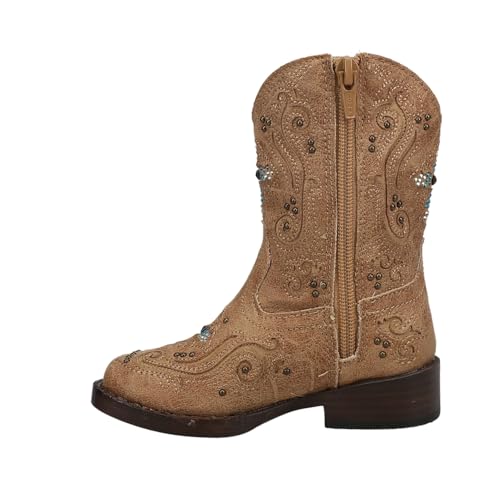 ROPER Toddler Girls Faith Rhinestone Inlay Square Toe Casual Boots Mid Calf - Brown3