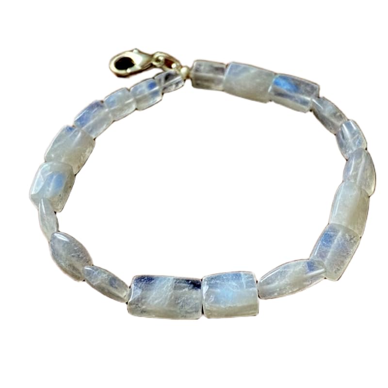 Pierre de lune arc-en-ciel naturelle en bracelet rectangle à facettes
