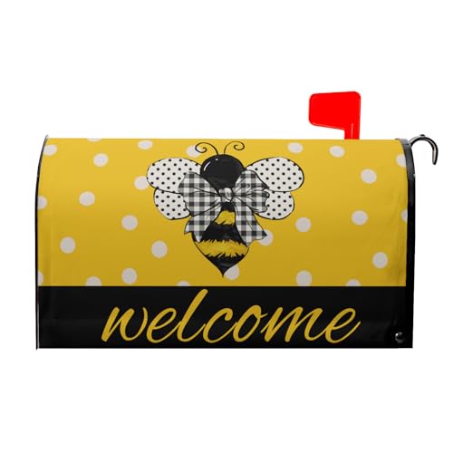 Image of Harooni Spring Summer Mailbox Covers Magnetic Standard Size 21x18 Inch Welcome Summer Bee Mail Box Cover Wraps Farmhouse Rustic Polka Dot Post Letter Box Cover for Home Outdoor Yard Garden Decor