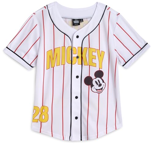 Disney Boys Sports Jersey - Mickey Mouse Cars Lightning McQueen Stitch Hockey and Baseball Jersey for Toddler and Little Boys, Size 4T, Red Stripes Mickey