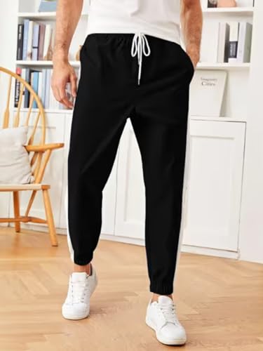 Image of GRECIILOOKS Men's Cotton Poly Blend Joggers with Side Stripe, Casual Sweatpants, Relaxed Fit Streetwear Trousers for Outdoors