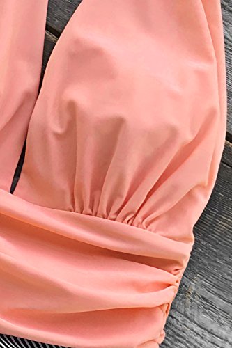 CUPSHE-Damen-Badeanzug-Neckholder-V-Ausschnitt-Raffung-Bauchweg-Einteilige-Bademode-Swimsuit