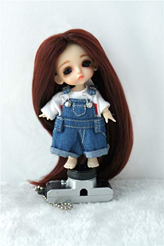 Doll Wigs JD016 9-10CM 11-12cm 13-15CM Forest Straight Tiny Size Synthetic Mohair BJD Doll Wigs (Wine red, 3-4inch)